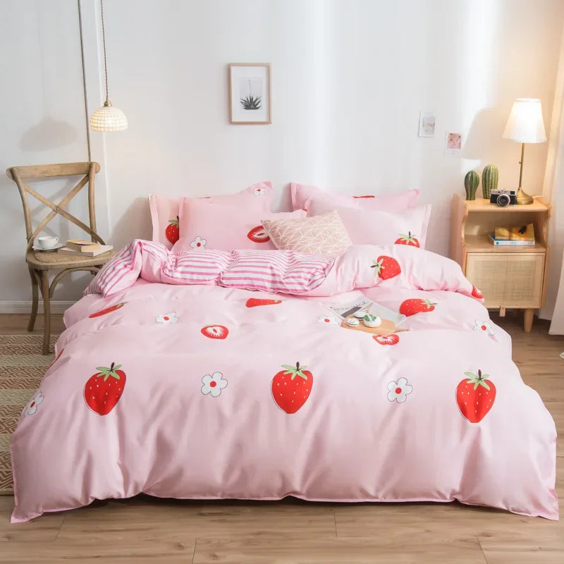 DecorBites™ Cartoon Print Bedding Set - Queen/King Size Duvet Cover, Sheets, Pillowcases