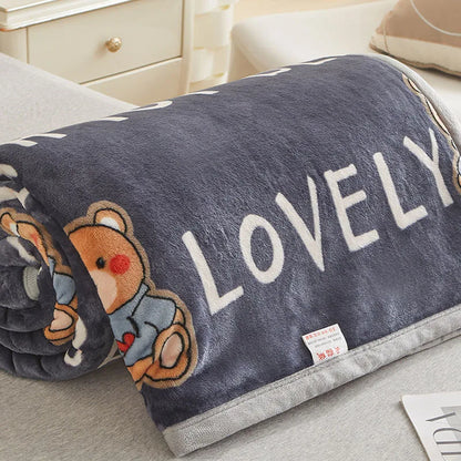 DecorBites™ Cartoon Print Flannel Sofa Cover – Lightweight Plush Blanket for Adults
