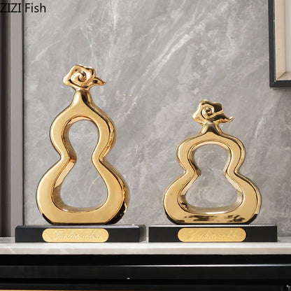 DecorBites™ Gold Gourd Ceramic Sculpture Desk Decor Porcelain Crafts Room Ornaments