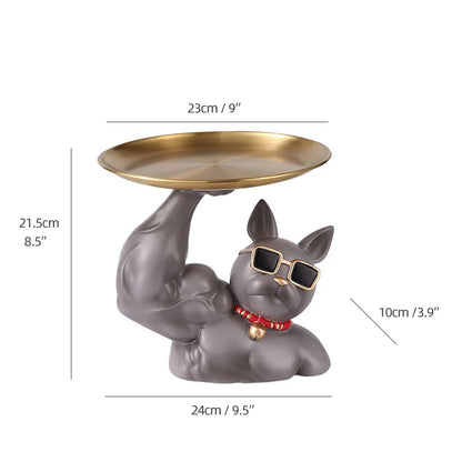 DecorBites™ Bulldog Tray: Modern Resin Sculpture for Home Decor, Fruit/Key/Candy Storage