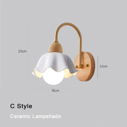 DecorBites™ Cream LED Wooden Flower Wall Lamp, Modern Bedroom Bedside Reading Light