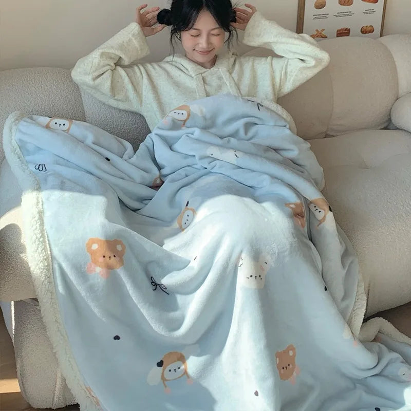 ™ Korean Cartoon Plush Blanket, Soft Nap Sofa Cover for Home Dormitory