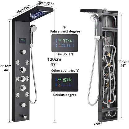 DecorBites™ LED Rainfall Shower Panel System with Temperature Screen & Massage SPA