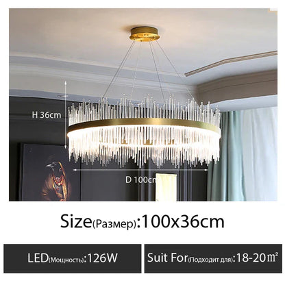 DecorBites™ Crystal LED Chandelier: Luxury Dimmable Pendant Light for Bedroom, Living, Dining Room