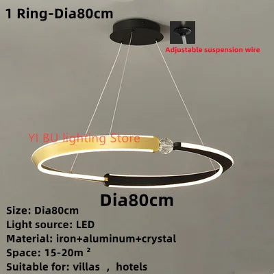 DecorBites™ Black Gold LED Ceiling Chandelier Crystal Decorative Pendant Lamp for Dining Room Bedroom