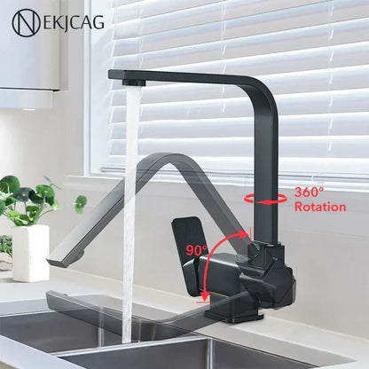 DecorBites™ 360° Rotating Black Kitchen Faucet, Deck Mount Sink Mixer Tap, 304 Stainless Steel