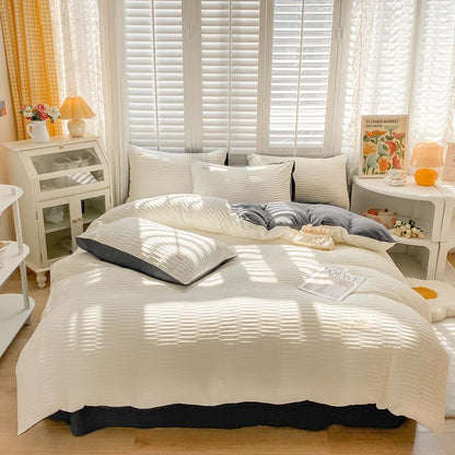 DecorBites™ Bubble Yarn Fabric Full Bedding Set with Duvet Cover, Sheet, Quilt, Pillowcase