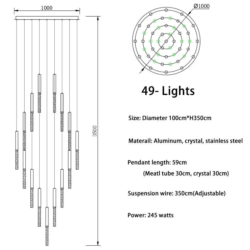 DecorBites™ Crystal Led Chandelier for Modern Loft Living Room Staircase, Gold Art Deco Hanging Lamp