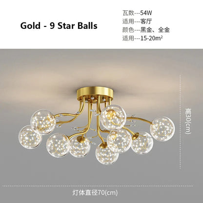 DecorBites™ Glass Bubble Ball Crystal LED Ceiling Light - Black Gold Aesthetic Décor
