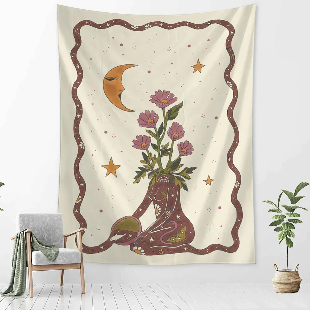 DecorBites™ Botanical Girl Tarot Astrology Tapestry Wall Hanging for Boho Wicca Aesthetic Decor
