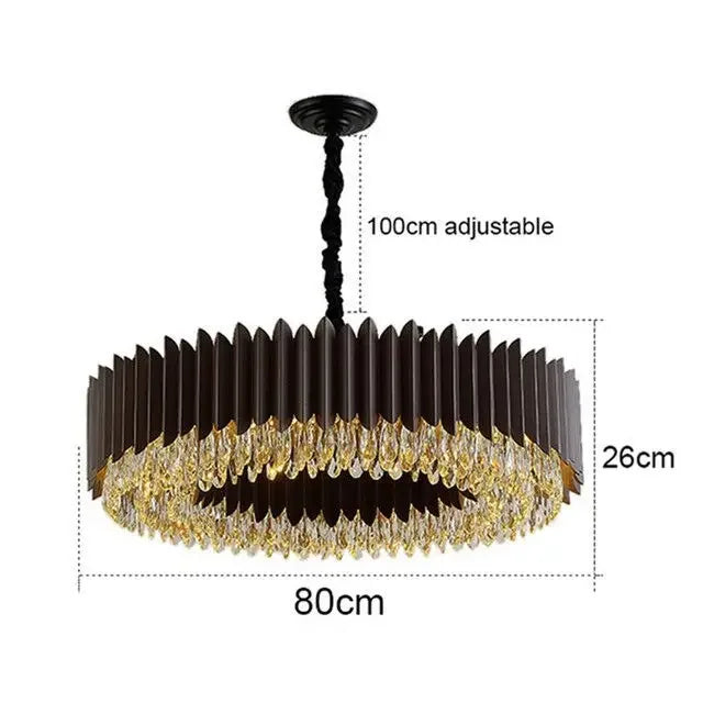 DecorBites™ Crystal Chandelier: Black Gold Round LED Pendant Light for Living Room or Bedroom