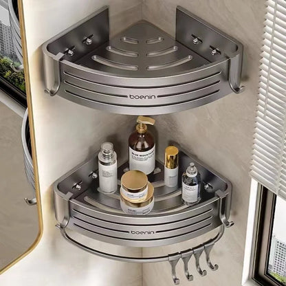 DecorBites™ Corner Shelf with Towel Bar Hook, Aluminum Organizer for Bathroom and Kitchen