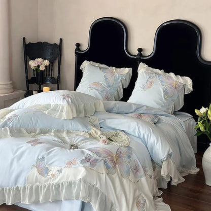 DecorBites™ French Lace Butterfly Embroidery Bedding Set in 100S Egyptian Cotton