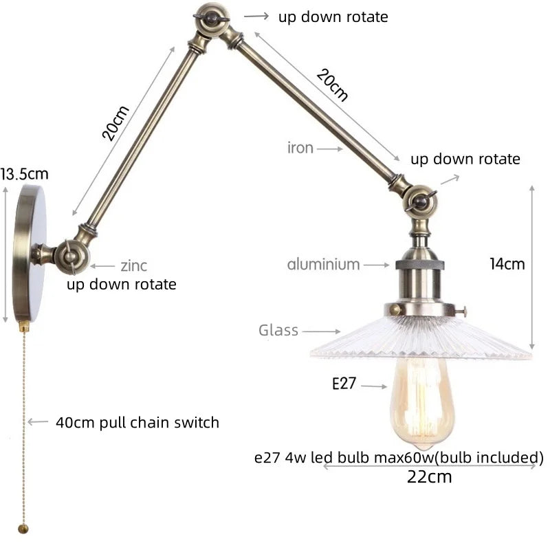 DecorBites™ LED Glass Swing Arm Wall Lamps for Bedroom, Bathroom, and Stairway