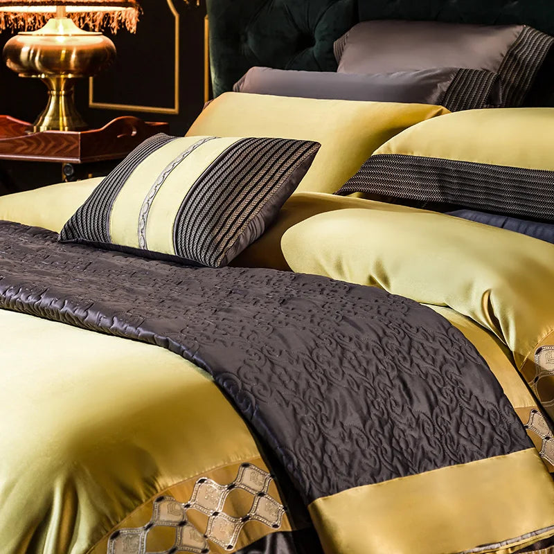 DecorBites™ 200S Embroidery Egyptian Cotton Bedding Set: Queen King Linens, Sheet Duvet Pillowcase