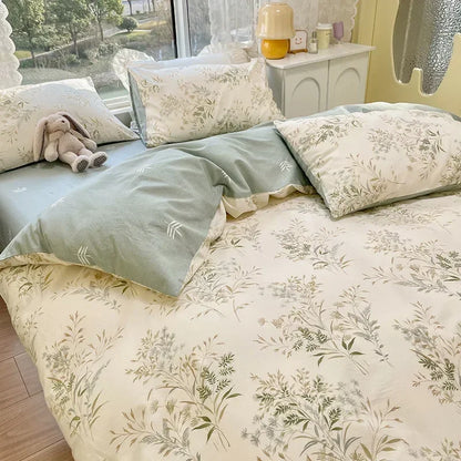 DecorBites™ Double-Sided Floral Print Cotton Bedding Set - Queen Size Soft Duvet Cover Set