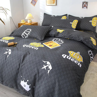 DecorBites™ Geometric Floral Bedding Set with Quilt Cover, Duvet Cover, Sheet, and Pillows