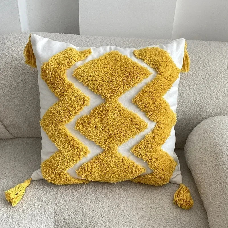 DecorBites™ Bohemian Tufted Tassel Cushion Cover | Plush Embroidered Decorative Pillow for Sofa