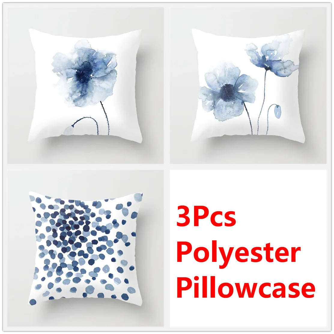 DecorBites™ Blue Ink Flower Cushion Cover Set - Nordic Style Sofa Pillowcase Trio for Home Decoration