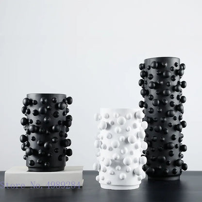 DecorBites™ Black White Abstract Dots Resin Vase Irregular Bumps Home Decoration Organizer