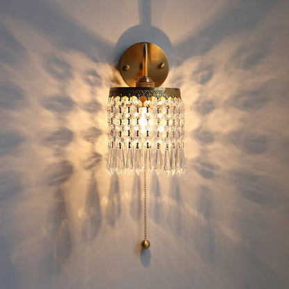 DecorBites™ Crystal LED Wall Sconce Pull Chain Switch Brass Mirror Light