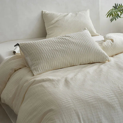 DecorBites™ 100% Cotton Foam Yarn Bedding Set with Solid Color Jacquard Design