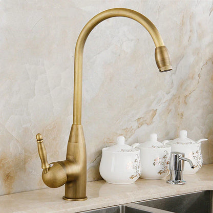 DecorBites™ Antique Brass Swivel Spout Kitchen Faucet Single Handle Vessel Sink Mixer Tap