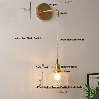 DecorBites™ Clear Glass LED Wall Light with Pull Chain Switch for Modern Decor