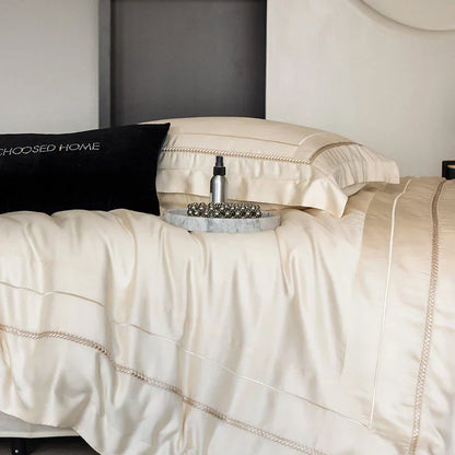 DecorBites™ Light Champagne Luxury Embroidery Bedding Set with 1000TC Egyptian Cotton - 4Pcs