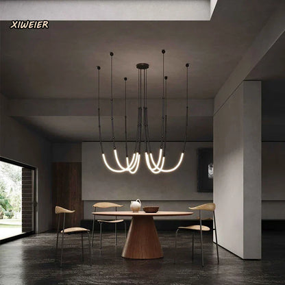 DecorBites™ Linear Creative Chandelier: Nordic Italian Designer Modern Lighting for Living Room Lobby