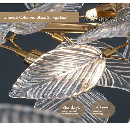 DecorBites™ Ginkgo Leaf Crystal Chandelier - Elegant LED Pendant Lamp for Dining & Living Room