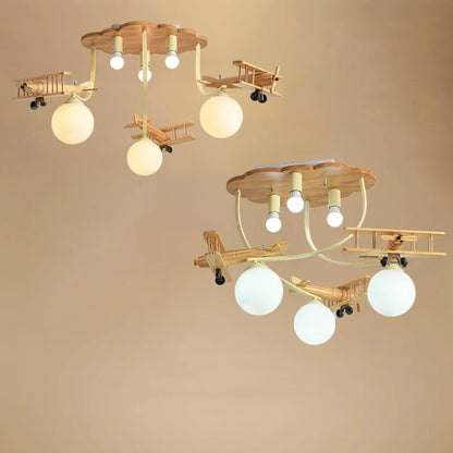 DecorBites™ Airplane LED Wooden Plane Chandelier for Kids Room, Boys Bedroom, Creative Lighting