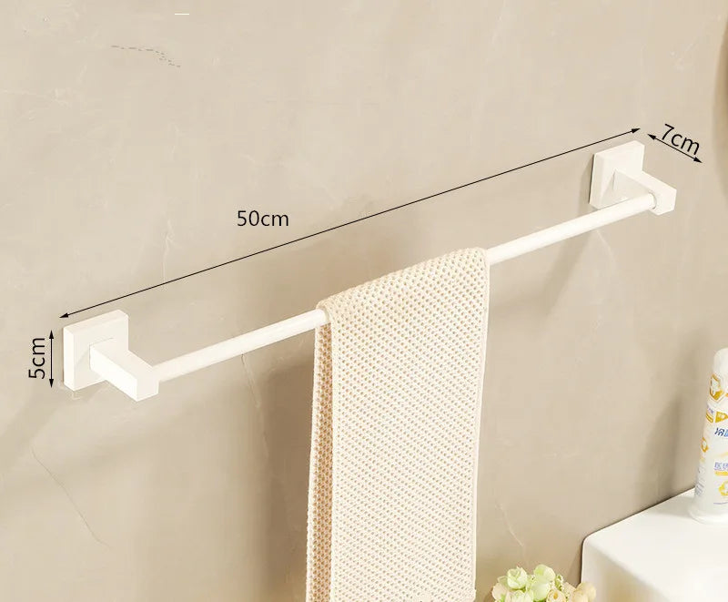 DecorBites™ Bathroom Set: Cream White Shelf, Towel Rack, Paper Holder, Brush Holder & Hardware