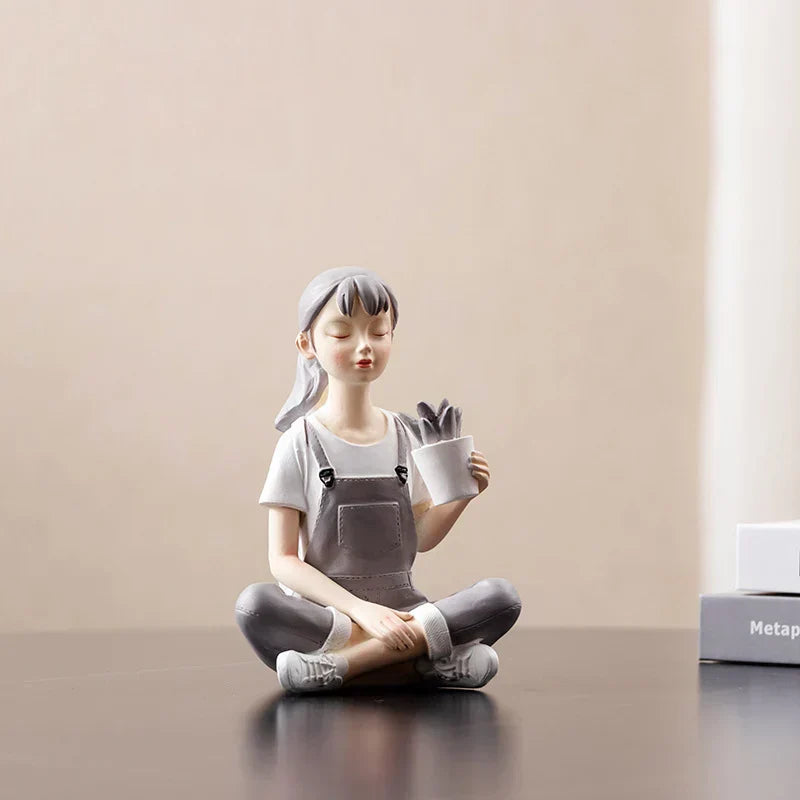 DecorBites™ Kawaii Girl Figurine Sculpture for Room Decor and Desk Accessories