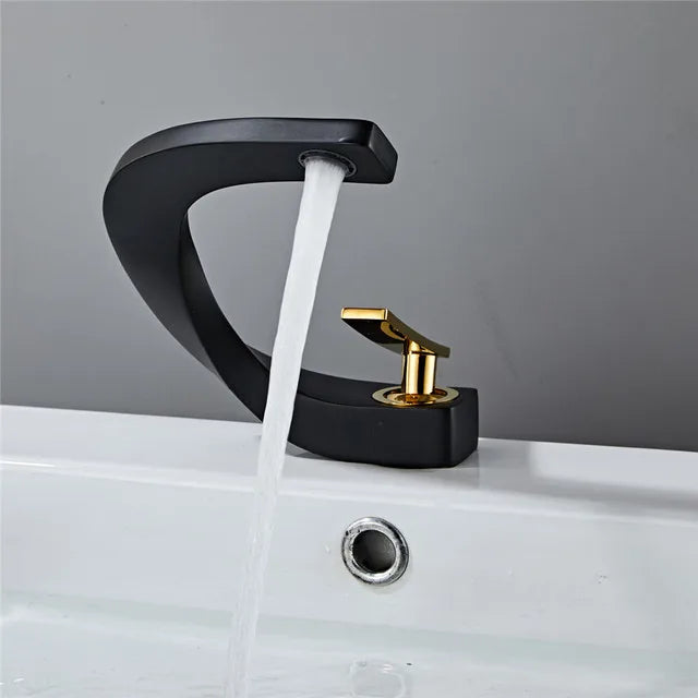 DecorBites™ Black Basin Faucet Brushed Gold Bathroom Mixer Tap Hot Cold Lavotory Chrome