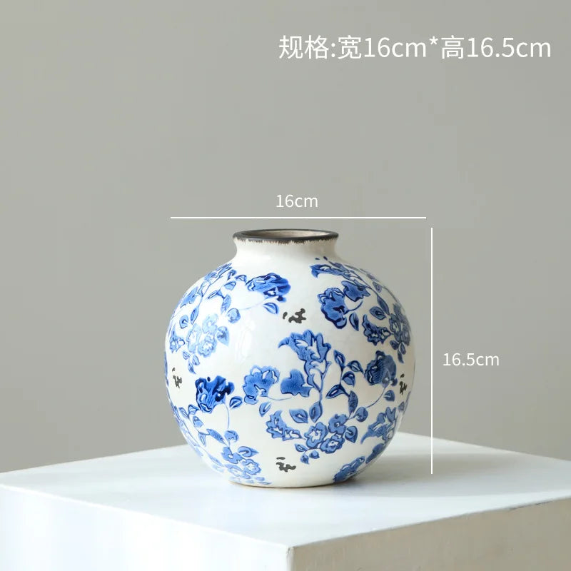 DecorBites™ Blue & White Porcelain Gourd Teapot Vase - Chinese Retro Flower Arrangement Accessories