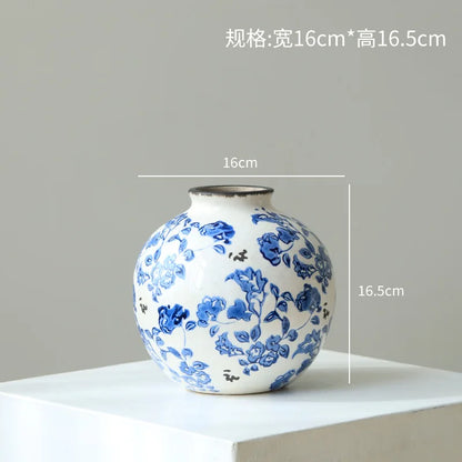 DecorBites™ Blue & White Porcelain Gourd Teapot Vase - Chinese Retro Flower Arrangement Accessories