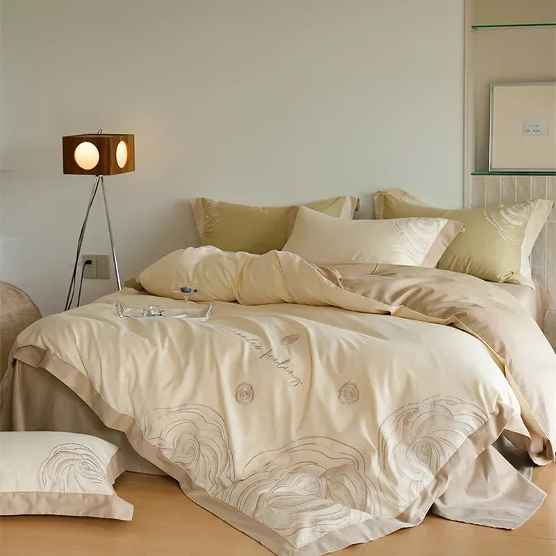 DecorBites™ Brushed Volcanic Fleece Cotton Duvet Cover Set with Embroidered Details