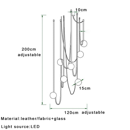 DecorBites™ Leather Glass Ball Pendant Light for Living Room, Adjustable Belt DIY Fixture