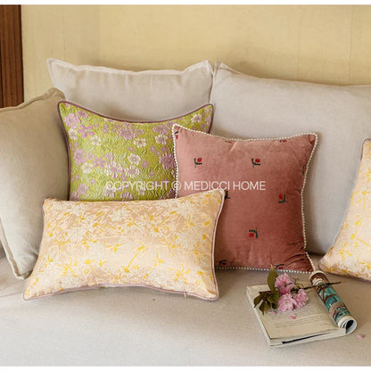 DecorBites™ Contessa Camellia Throw Pillow Cover: French Retro 3D Floral Jacquard Cushion Case