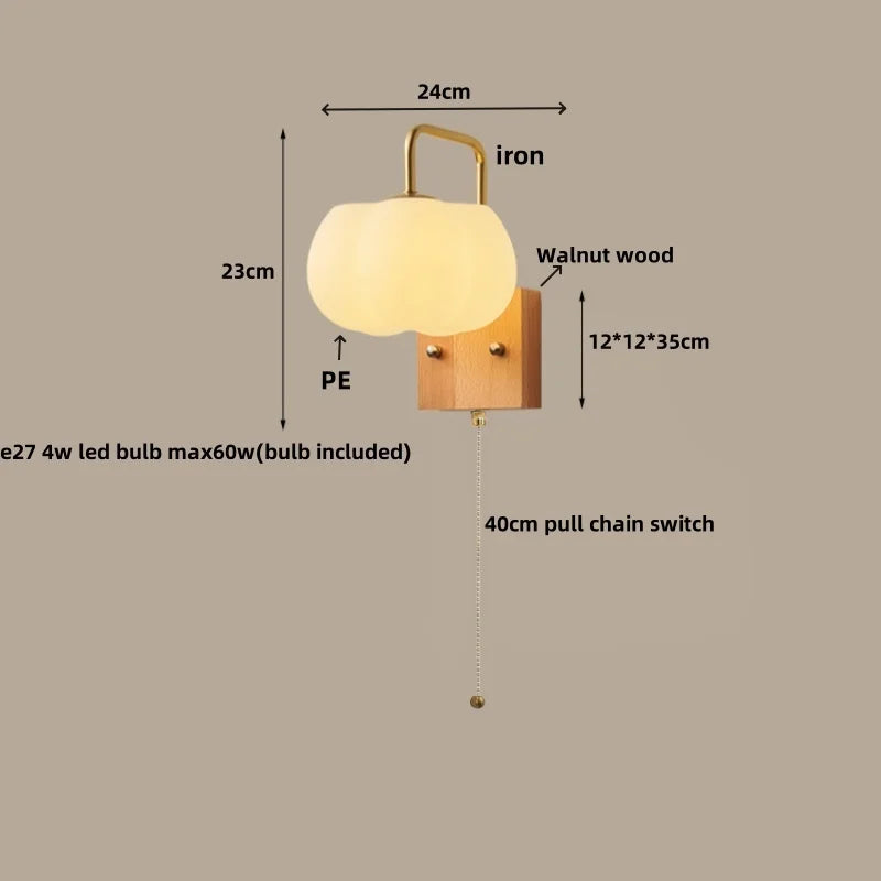 DecorBites™ Glass Wall Light Fixture Walnut Wood Modern Nordic Pull Chain Switch Lamparas
