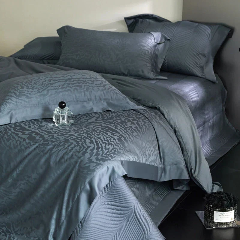 DecorBites™ Luxe Egyptian Cotton Jacquard Bedding Set: Duvet, Bedspread, Sheet, Pillowcases