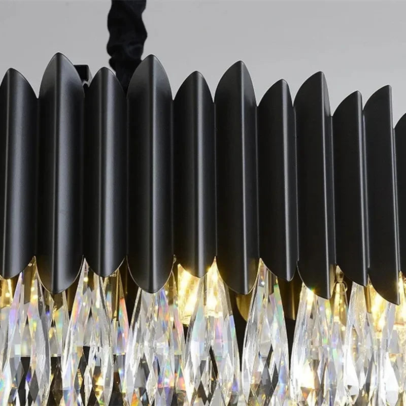 DecorBites™ Crystal Chandelier: Black Gold Round LED Pendant Light for Living Room or Bedroom