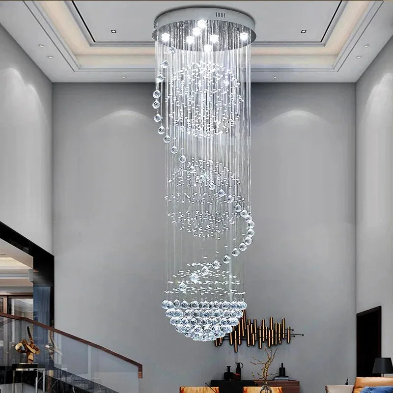 DecorBites™ LED Spiral Crystal Ball Chandelier for Staircase | Modern Indoor Hanging Light Fixture