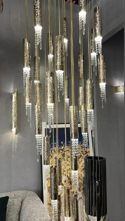 DecorBites™ Crystal LED Staircase Chandelier: Modern Luxury Ceiling Lighting for Living Room Hall Loft