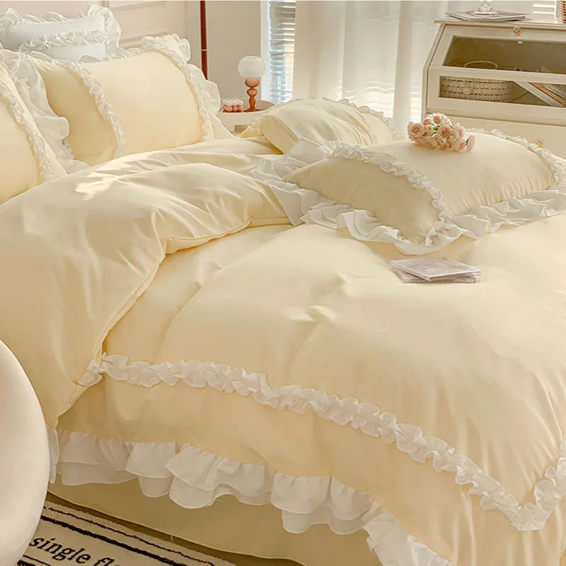 ™ Korean Princess Lolita Bed 4-Piece Set in Solid Washed Cotton