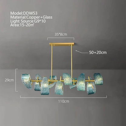 DecorBites™ Blue Glass Luxury Brass Ceiling Pendant Light - Creative Flower Design