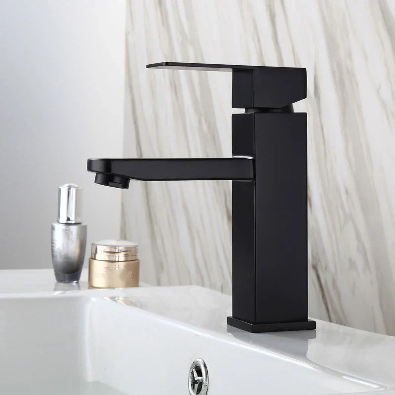 DecorBites™ Black Basin Faucet Single Handle Hot Cold Water Mixer for Bathroom Sink