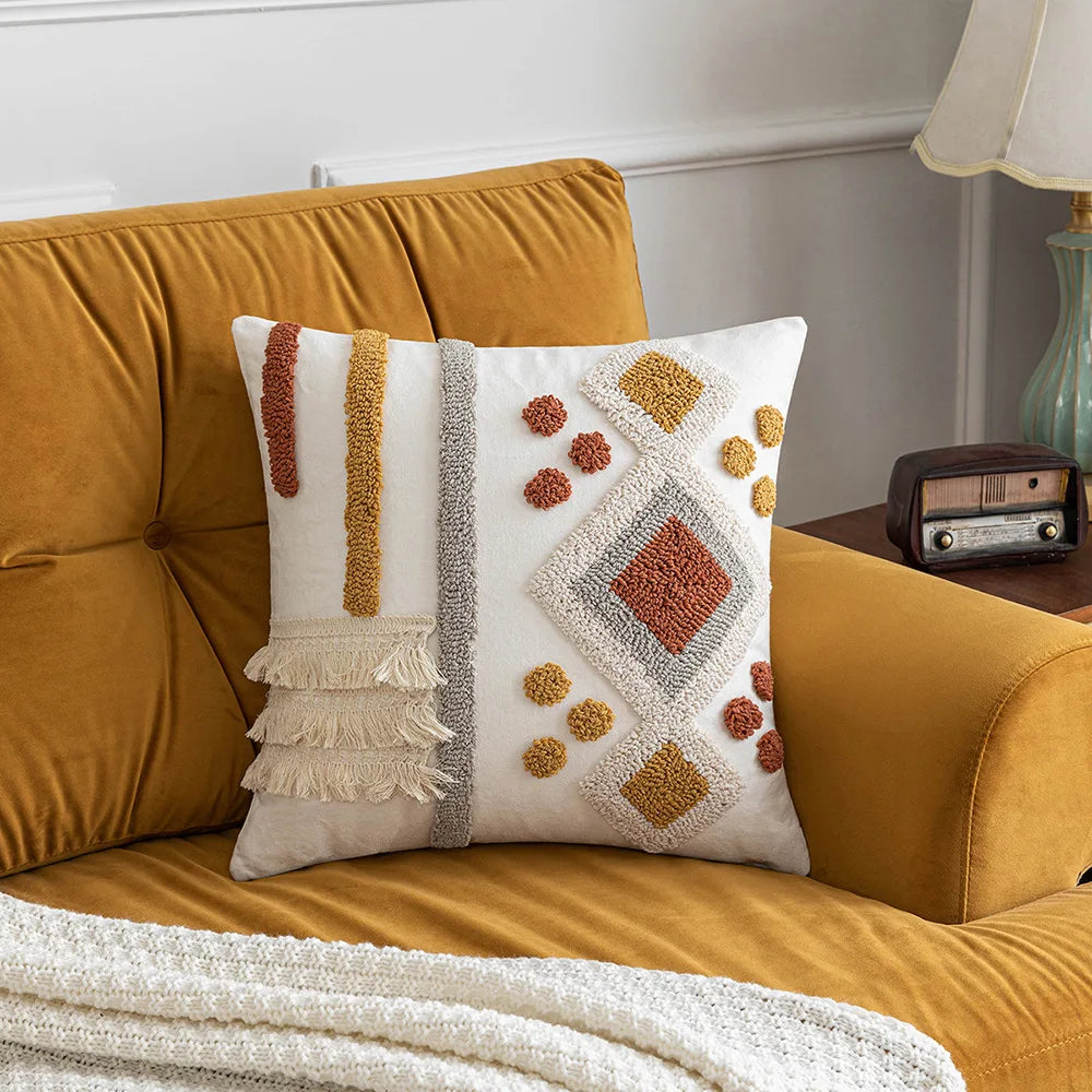 DecorBites™ Bohemian Tufted Tassel Pillow Case - Geometric Nordic Style Sofa Cushion
