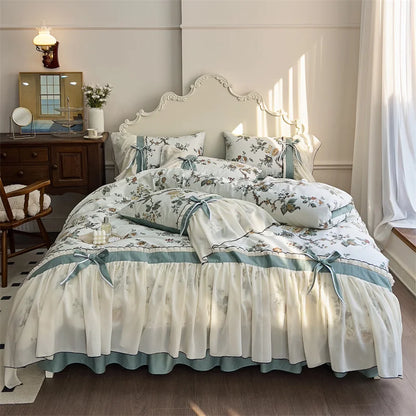 DecorBites™ Chiffon Lace Ruffles Princess Egyptian Cotton Bedding Set